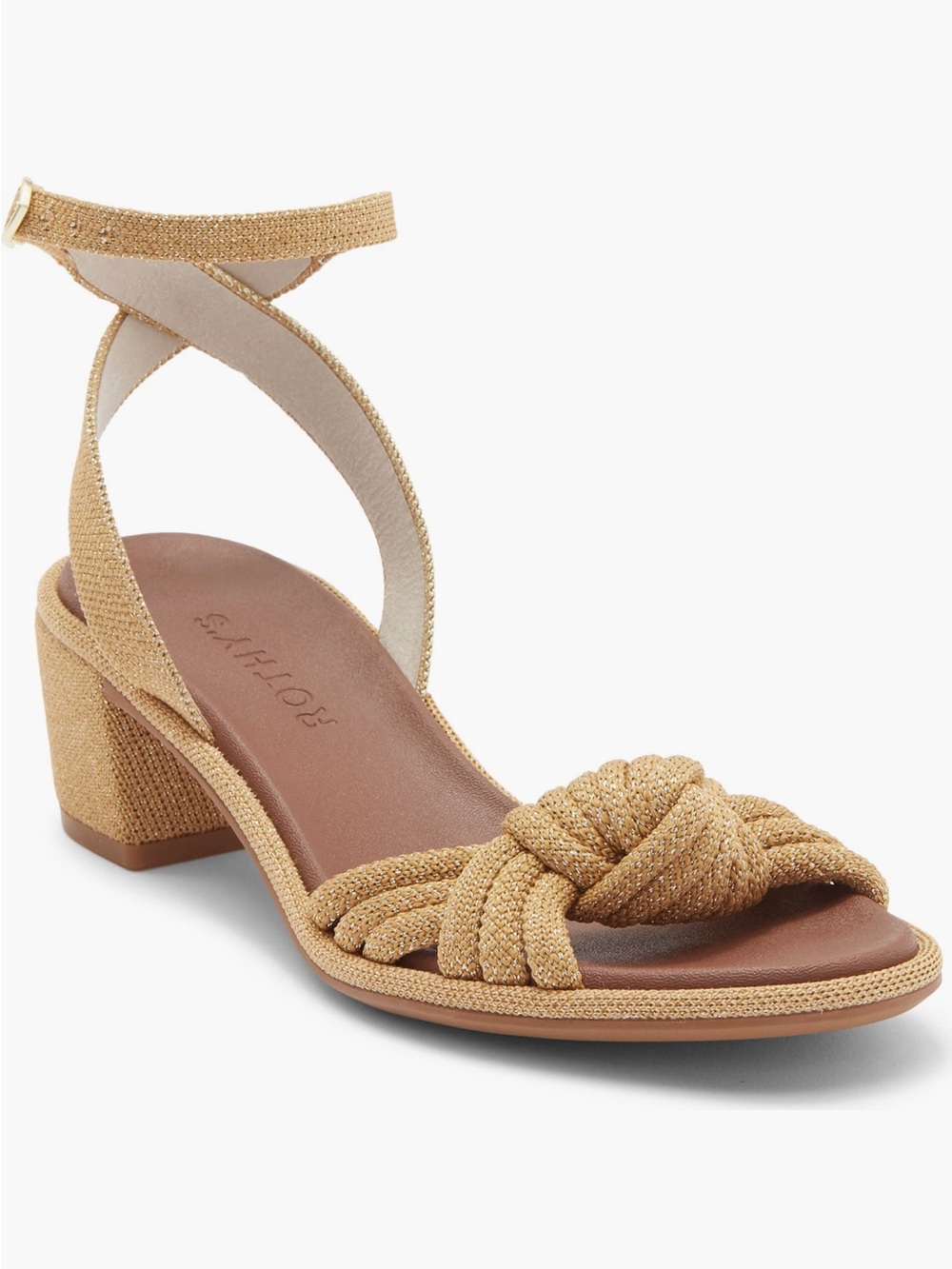 NEW Rothy’s Metallic Knot Ankle Strap Sandal in Golden Sun